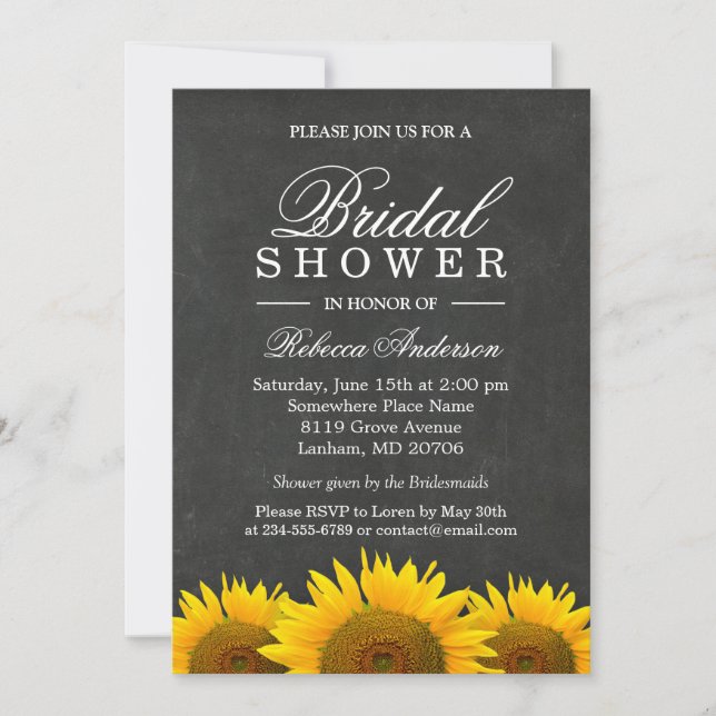 Bridal Shower Rustic Sunflower Black Chalkboard Invitation (Front)