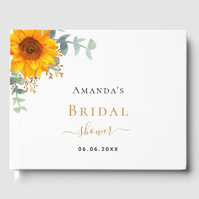 Bridal Shower rustic sunflower eucalyptus name Guest Book (Front)