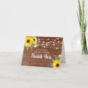 Bridal Shower Rustic Sunflower Lights Thank You Card