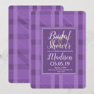 Bridal Shower Rustic Violet Plaid Foil Rings Invitation
