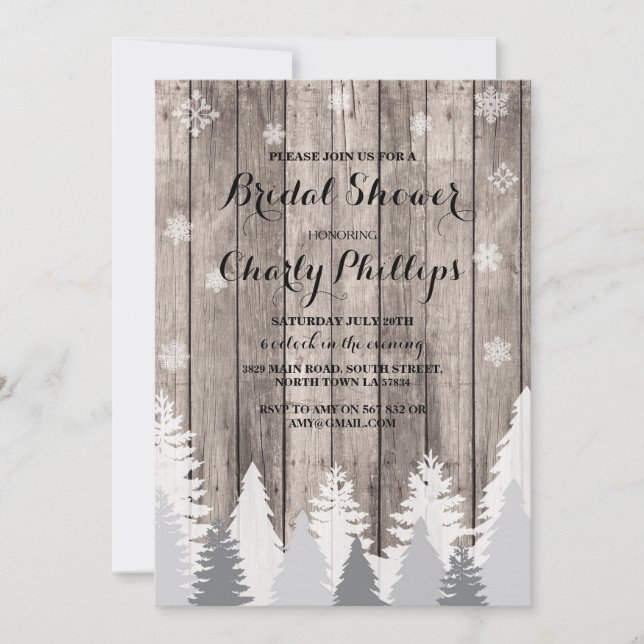 Bridal Shower Rustic Winter Forest Trees Invite (Front)