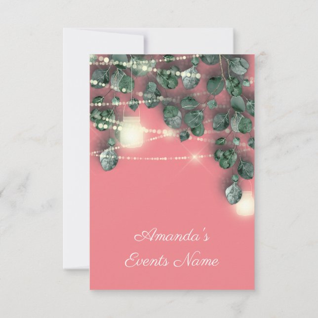 Bridal Shower Rustic Wood Gold Coral Jars Lights Invitation (Back)