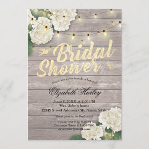 Bridal Shower Rustic Wood Hydrangea Flowers Lights Invitation