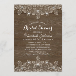 Bridal Shower Rustic Wood Lace Elegant Country Invitation