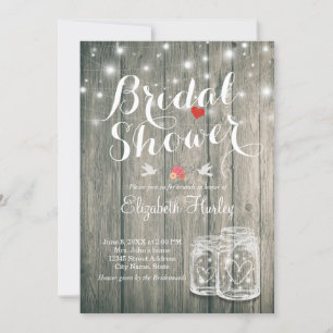 Bridal Shower Rustic Wood Mason Jar String Lights Invitation