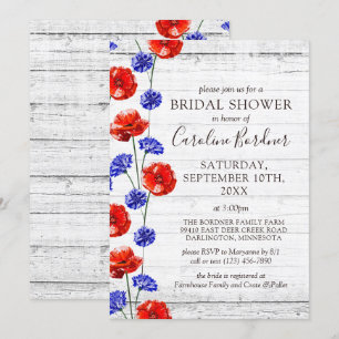 Bridal Shower Rustic Wood & Red Poppy Country Invitation