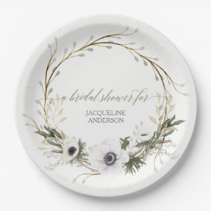 Bridal Shower Rustic Wreath Anemone Twig Wreath Paper Plate