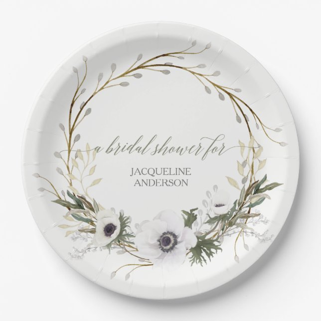 Bridal Shower Rustic Wreath Anemone Twig Wreath Paper Plate (Front)