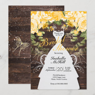 Bridal Shower - Rustic Yellow Botanical Flowers Invitation