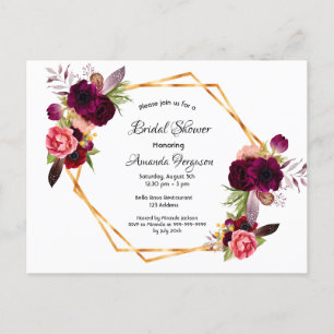 Bridal shower sage green gold burgundy invitation postcard