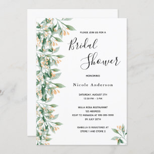 Bridal Shower sage green golden botanical white Invitation