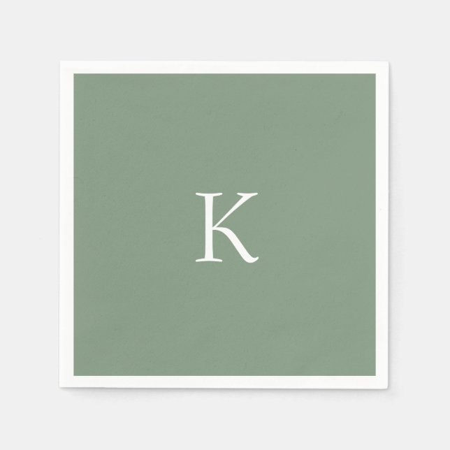  Bridal Shower Sage Green Monogram Initial Wedding Napkin (Front)