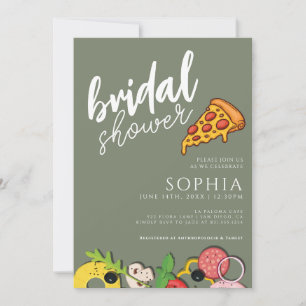 Bridal Shower Sage Green PIZZA Modern Chic Invitation