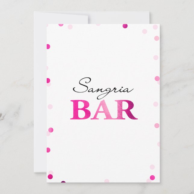 Bridal Shower Sangria Bar Sign | Magenta Confetti Invitation (Front)