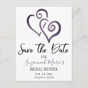 Bridal Shower Save The Date Dark Grey Linked Heart Announcement Postcard