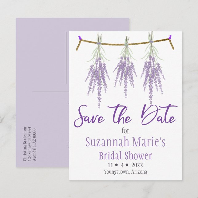 Bridal Shower Save The Date Dry Lavender Bundles A Announcement Postcard (Front/Back)