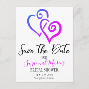 Bridal Shower Save The Date Pink Blue Hearts Annou Announcement Postcard