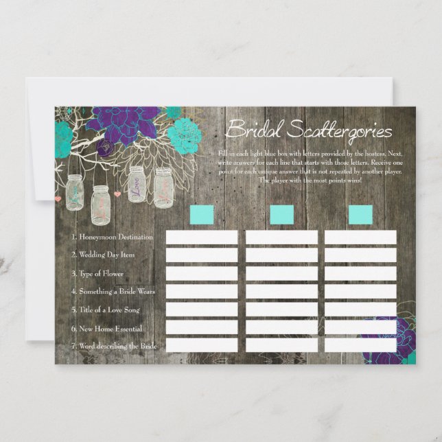 Bridal Shower Scattergories Game | Rustic Floral (Front)