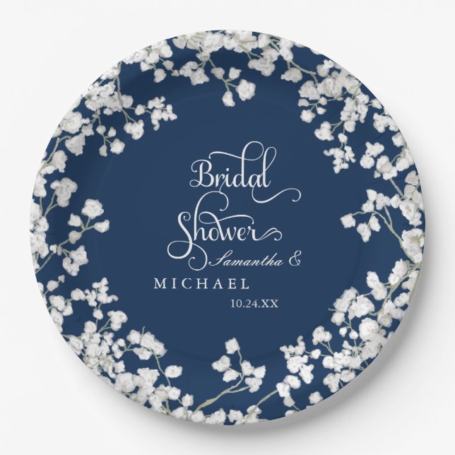Bridal Shower Script Baby's Breath Rustic Country Paper Plate (Front)