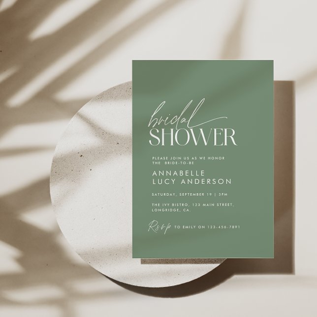 Bridal shower script modern sage green elegant invitation (Creator Uploaded)