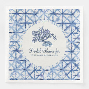Bridal Shower Sea Coral Beach Shibori Indigo Ocean Napkin