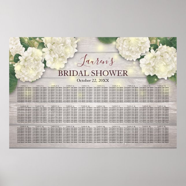 Bridal Shower Seating Chart Flowers Lights Wood (Front)