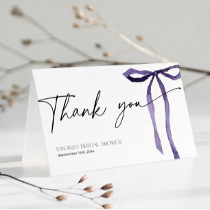 Bridal Shower She is tying the Knot Purple Bow Thank You Card