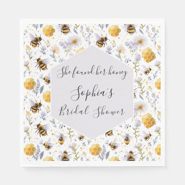 Bridal Shower She's Found Her Honey Bees Floral Napkin (Front)