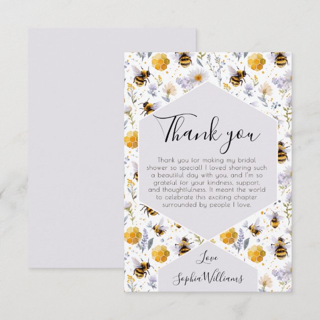 Bridal Shower She's Found Her Honey Bees Floral Thank You Card (Front/Back)