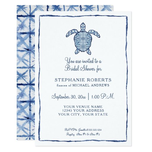 Image of Bridal Shower Shibori Sea Turtle Ocean Beach Shore Invitation