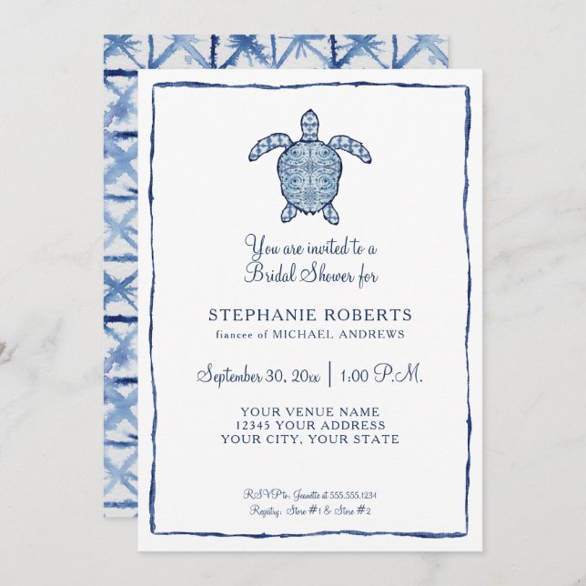 Bridal Shower Shibori Sea Turtle Ocean Beach Shore Invitation (Front/Back)