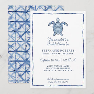 Bridal Shower Shibori Sea Turtle Ocean Beach Shore Invitation