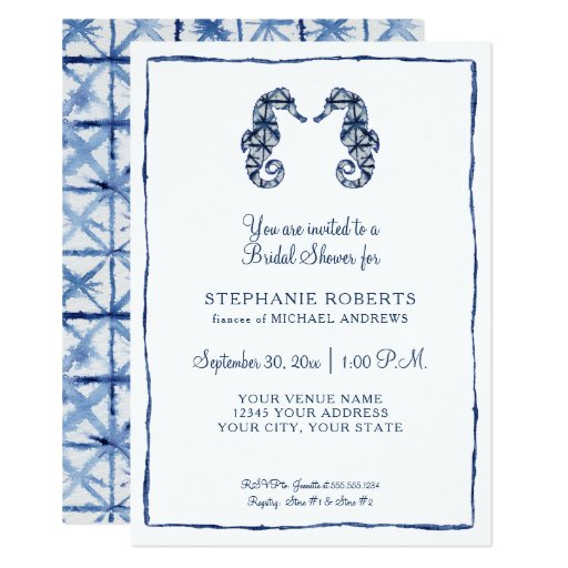 Image of Bridal Shower Shibori Seahorses Ocean Beach Shore Invitation