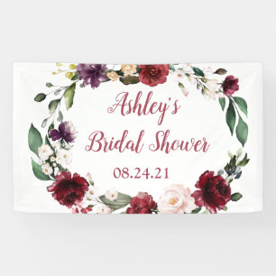 Bridal Shower Sign Banner Fabric Floral Maroon