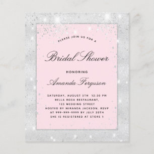 Bridal shower silver blush pink glitter budget flyer