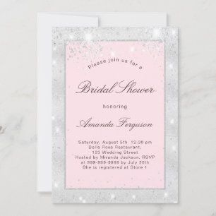 Bridal shower silver blush pink glitter elegant invitation
