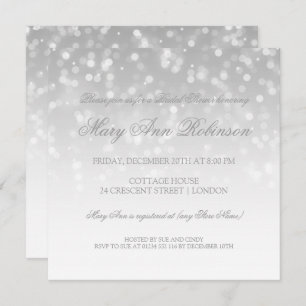 Bridal Shower Silver Bokeh Sparkle Lights Invitation