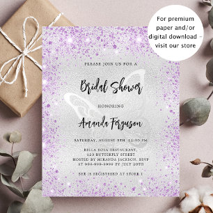 Bridal shower silver butterfly budget invitation flyer