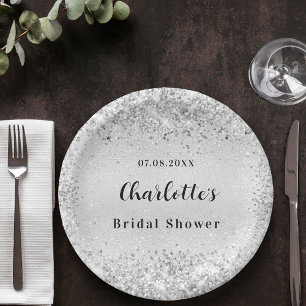 Bridal shower silver elegant confetti paper plate