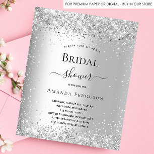 Bridal shower silver glitter budget invitation flyer