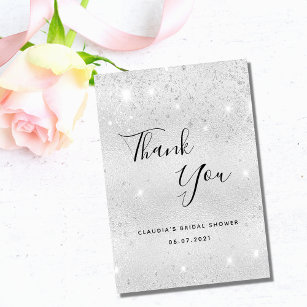 Bridal Shower silver glitter dust glamourous  Thank You Card