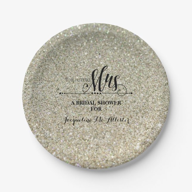Bridal Shower Silver Glitter Future Mrs. Party Paper Plate (Front)