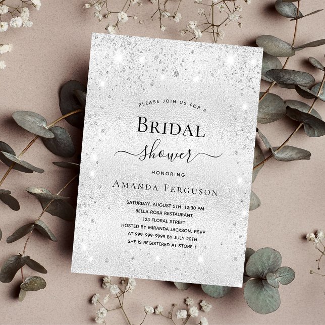 Bridal shower silver glitter invitation (Creator Uploaded)