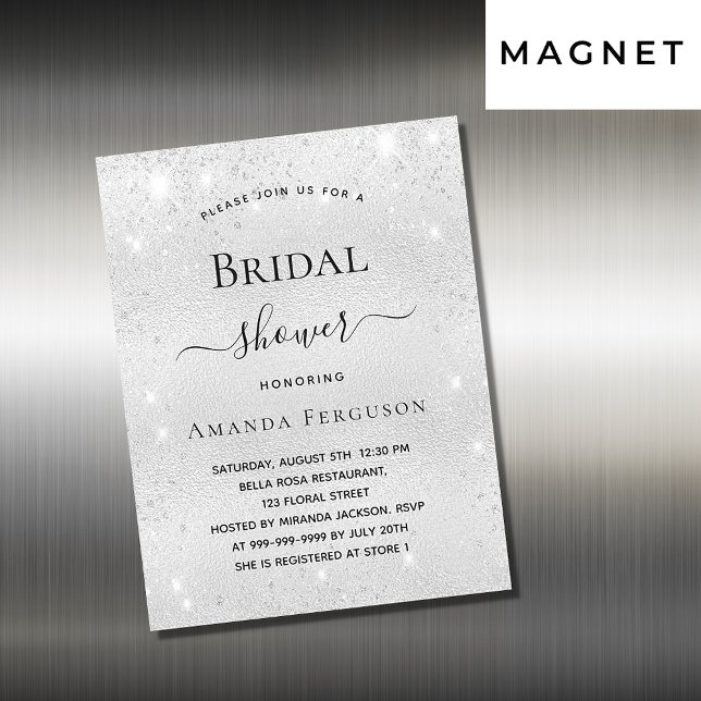 Bridal shower silver glitter invitation magnet (Creator Uploaded)