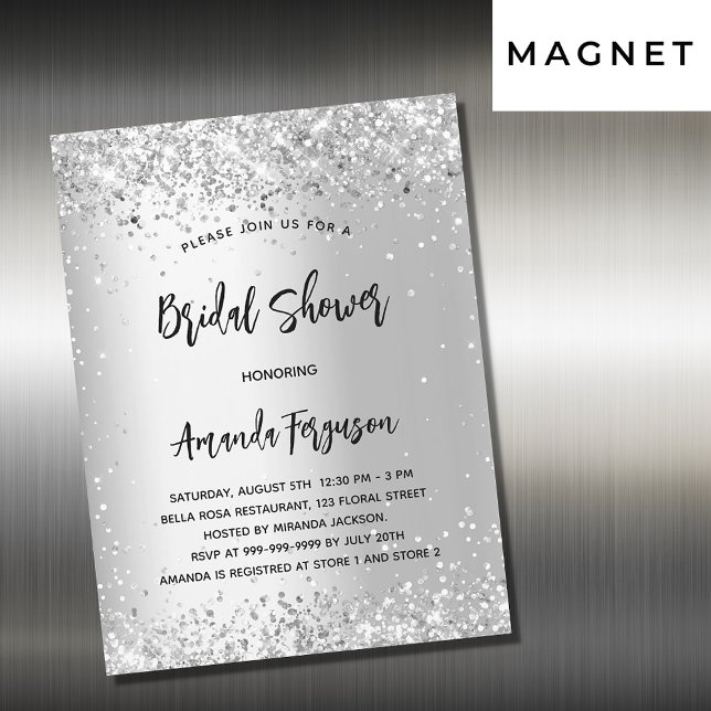 Bridal shower silver glitter luxury magnetic invitation (Creator Uploaded)