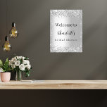 Bridal Shower silver glitter name script welcome Poster<br><div class="desc">A bridal shower welcome poster. A stylish faux silver looking background decorated with faux glitter sparkles.   Personalize and add a name.   Black letters.</div>