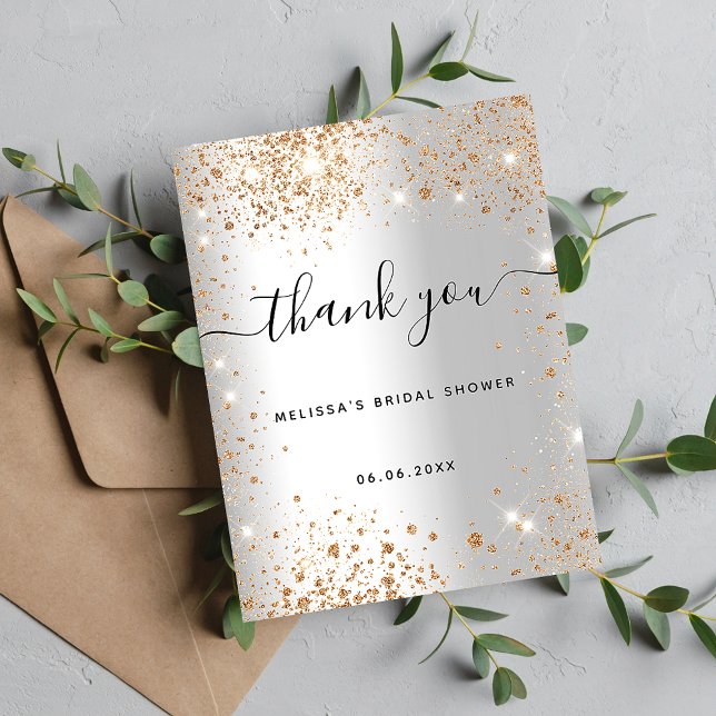 Bridal Shower silver gold thank you card (Creator Uploaded)