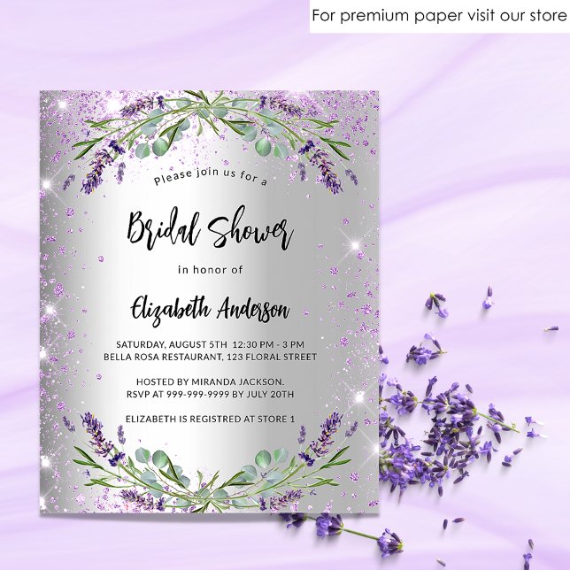 Bridal Shower silver lavender budget invitation (Creator Uploaded)