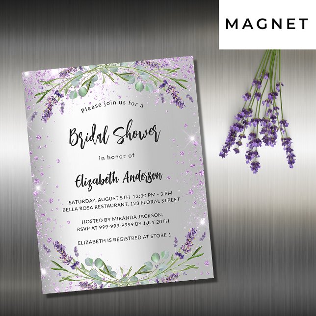 Bridal Shower silver lavender eucalyptus luxury Magnetic Invitation (Creator Uploaded)