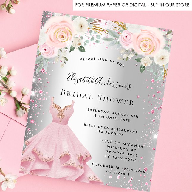 Bridal Shower silver pink dress glitter invitation Flyer (Creator Uploaded)